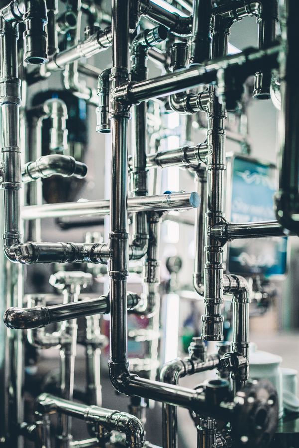 Bank of industrial steel pipework and valves